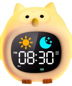 HOTUT Kinder Lichtwecker: Schlaftrainer mit Digitaler Weckerfunktion für Mädchen und Jungen(Eule), 6 White Noise Option,