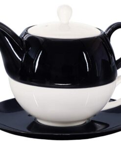 Lena Tea for One 500ml kristallporzellanes Teekanne und Teetasse in Schwarz-Weiß