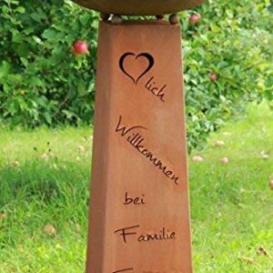 Willkommen mit Namen Edelrostsäule Rostikal Rund 50 cm Verschienenschalen