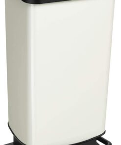 Rotho Paso Mülleimer 40L mit Pedal & Deckel BPA-frei weissmetallic (40L, 35.3x29.5x67.6cm)