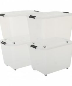 Iris Ohyama Büro-Aufbewahrungsbox 60 l stapelbar transparent B39xT57xH38cm 4er-Set TBR-60 Verschlussclips