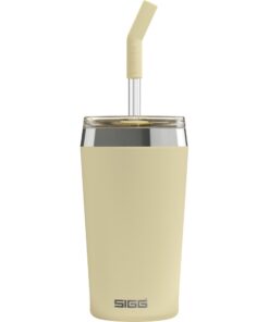 SIGG Isolierbecher Travel Mug Helia - Mit wiederverwendbarem Glastrinkhalm & Reinigungsbürste - BPA-frei - 18/8-Edelstah