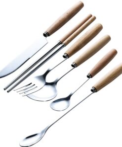 KLLJHB Besteckset, Edelstahlbesteck, Holzgriff, 24-teilig, für Familie,ndern, Messer, Gabel und Löffel, Kaffee-Dessertlö