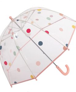 ThreeH Kinder Regenschirm Transparent Leichte 8-Faser-Rippen-Bogenmanuell Süße Punkte Rosa 28 Zoll