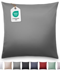 Blumtal Mako Satin Kissenbezug 80x80 - Baumwolle Anthrazit - Edle Glanzoptik & Reißverschluss - OEKO-TEX_standard_100