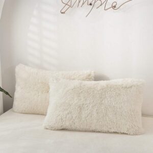 CoutureB Bridal 2er Set Kissenbezug Weiß Plüsch Langhaar Flauschig Warm Winterkopfkissenbezug Doppelpack