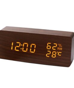 Holzgefaserter Wecker mit Thermometer und Hygrometer für Schlafzimmer und Arbeitszimmer - einstellbare Helligkeit | Nat
