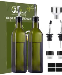 Bugucat Ölflasche 500ML Ausgießer Olivenölflasche zum Kochen, Salat und Grillen, Anti-Schmutz Verschluss, 2PCS