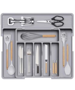 Verstellbarer Besteckkasten Schubladenorganizer – Erweiterbar bis 56 cm, Grau für Küche | Besteck, Löffel, Gabeln