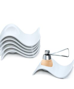 6 Eierbecher-Set mit Eierschneider aus Porzellan weiß - Stapelbar & platzsparend für stilvolles Frühstück
