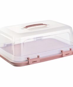 Rechteckige Kuchen-Transportbox BPA-frei,Rotbraun-Transparent, 44x35x17,50 cm, Stückeinteilungsfunktion