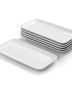 Rechteckige Porzellen Teller 6er Set, Dessertteller Weiß für Antipasti und Salat | Porzellane Rechteckige Servierplatte