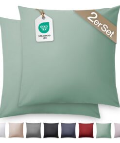Blumtal Mako Satin Kissenbezug 80x80 - Baumwolle Grün - 2er Set - edle Glanzoptik & Reißverschluss - OEKO-TEX Standard 1
