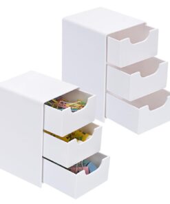 SUMTree 2 Stück Weiss Schreibtisch Schubladenboxen für Küche, Schminktisch und Büro - 3 Schicht Kunststoff Organizer Box