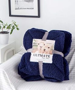 Devola Kuscheldecke Sherpa Flauschig Wendbar Super Dick 100x120cm Dunkelblau