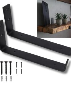 Lang Horn starke, robuste, mattschwarze Stahl-Regalhalterungen für Bauernhaus-Dekoration, unterstützt 50 kg, (2 x 22,9 c