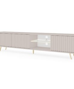 Selsey Goldene Beine Fernsehtisch Mit Lamellen LED Beleuchtung Grau Beige 175cm