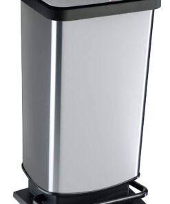 Rotho Paso Mülleimer 40l mit Pedal und Deckel | BPA-frei, Kunststoff (PP), Silbermetallic, 40l (35.3 x 29.5 x 67.6 cm),