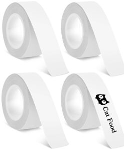 4 Rolle Wasserdicht Thermo Etikettenband, Selbstklebend für Zuhause und Büro, Premium Weiß Etiketten für Etikettendrucke