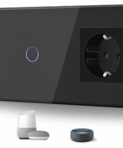 BSEED WLAN Lichtschalter Kompatibel mit Alexa Schwarz BSEED Smart Schalter mit Non-Wifi Steckdose Glasschachtel Schwarz