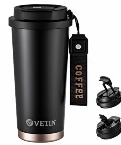 VETIN BPA-freier Travel Mug To Go, Edelsthal Thermobecher 530ml, Isolierter Strohhalm Thermobecher, Auslaufsicherer Kaff