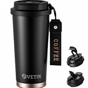 VETIN BPA-freier Travel Mug To Go, Edelsthal Thermobecher 530ml, Isolierter Strohhalm Thermobecher, Auslaufsicherer Kaff