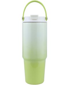 Disoza 30 oz Thermobecher mit Strohhalm für To Go Kaffee Weiß-Grün Edelstahl Tumbler 900 ML Thermobecher