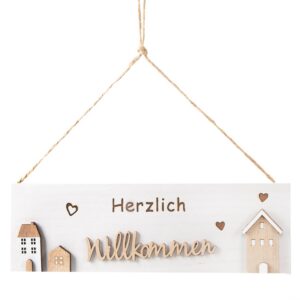 Willkommensschild Haustür Logbuch-Verlag weiß braun Herzlich Willkommen Türschild aus Holz 30 x 10 cm