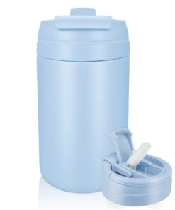 TOPAHGOD Doppelwand Vakuumisolierter Kaffeebecher zu Go mit Strohhalm und Deckel (500ml, Blau) für Büro & Pendeln & Reis
