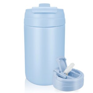 TOPAHGOD Doppelwand Vakuumisolierter Kaffeebecher zu Go mit Strohhalm und Deckel (500ml, Blau) für Büro & Pendeln & Reis