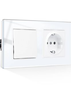 CNBINGO Glas Lichtschalter mit Schuko Steckdose - Für Wohnzimmerschränke - Resistenter Glasschütz, weiß | 1 Fach 1 Weg |