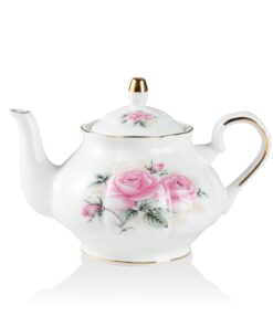 Sweejar Home Porzellan-Teekanne,Vintage-Blumenmuster,Goldrand,Keramik-Teekanne,Frauen und Teeliebhaber,850 ml,3–4 Tassen