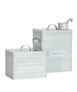 Harbour Housewares Weinlese-Metall Waschpulver & Tablets Lagerung Tins Grau - 2er Set Utility Storage Kanister