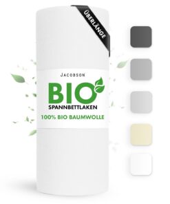 Jacobson Bio Spannbettlaken ÜBERLÄNGE 90x220cm GOTS zertifiziert Baumwolle, 160g/m² Jersey Spannbettlaken (90x220, Weiß)