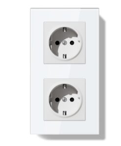 Schuko Steckdose EU Standard 16A 86*157mm Weiß Doppel mit Erdung Einfach Installierbar Klappkrallen