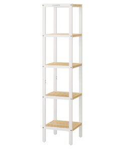 SONGMICS Badezimmerregal für Bad und Küche mit 5 Ebenen, wolkenweiß-naturbeige, 33 x 33 x 146 cm, modernes Standregal au