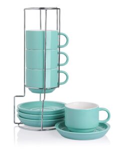 Sweejar Cappuccinotassen aus Porzellan 237 ml Türkis 4 Stück(Kaffee, Latte, Americano)