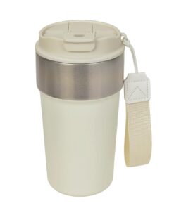 Thermobecher 500ml Doppelwandig Cremeweiß HeißKaltes Getränke 2-in-1-Deckel Strohhalm Auslaufsicher Edelstahl