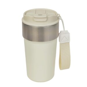 Thermobecher 500ml Doppelwandig Cremeweiß HeißKaltes Getränke 2-in-1-Deckel Strohhalm Auslaufsicher Edelstahl