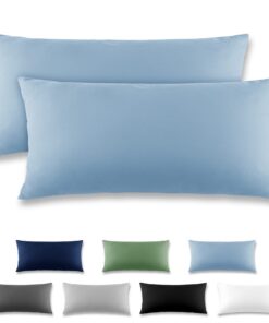 REDKEY Kopfkissenbezug 40x80 cm - 2er Set Hellblau + Laschenverschluss + Mirofaser + Hochwertige Nachtschlafbequemlichke