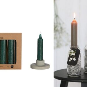 NaDeco Rustikal Dinner-Kerzen, Set mit 6 STK, Moosgrün | Spitzkerze | Taper Candle | Vintage Kerzen