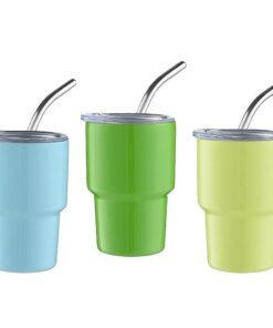 Tagtight 3 Pack Mini Schnapsgläser Kaltweinbecher mit Strohhalm und Deckel, Edelstahl Thermobecher 2 Oz, perfekt für Aut