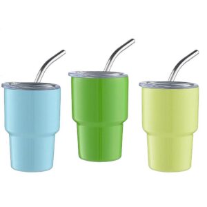Tagtight 3 Pack Mini Schnapsgläser Kaltweinbecher mit Strohhalm und Deckel, Edelstahl Thermobecher 2 Oz, perfekt für Aut