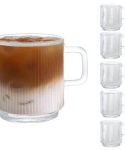 D.M DESIGN Master vertikale Streifen Gläser 6-Stück 350ML Kaffeeglarst-Teeglas hält warm für Latte Tee Getränke
