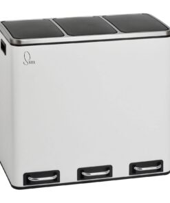 SVITA TM3X18 Recycling Mülleimer mit 3 Fächern und Treteinhodlung 54L Weiß Pulverbeschichtet mit Griften für Haus und Ga