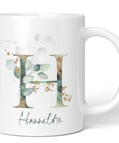 JUNIWORDS Tasse Hannelore Floral Monogramm Initial H Weiß