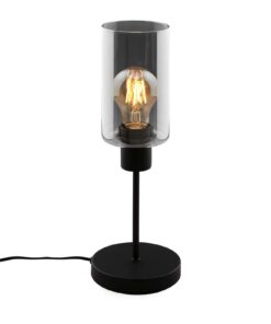 BRILONER Nachttischlampe Schwarz für Home Office mit Kabelschalter und Rauchglas