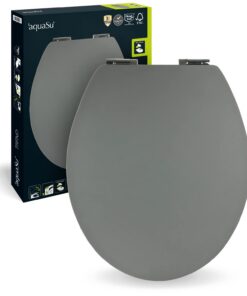 aquaSu® WC-Sitz mit Absenkautomatik in Grau | Stabile Holzkern-Toilettendeckel | Soft-Touch Material | Metallscharnier |