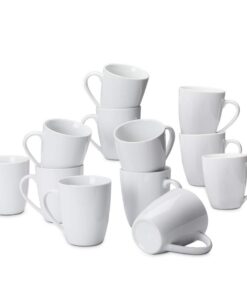 Amazon Basics Kaffeetassen-Set, 12-teiliges Porzellan, für jeden Tag, weiß, 355 ml