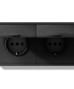 Schuko Steckdose mit Wasserdichter Abdeckung - 16Amp Doppelsteckdose Schwarz 80x150mm EU-Standard Erdungseinrichtung